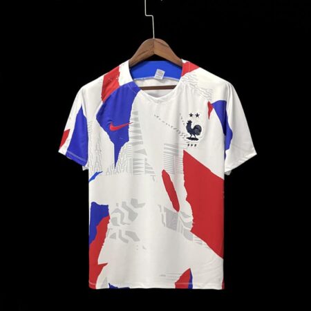 France Maillot Avant Match Entraînement Blanc + Rouge + Bleue 2022-23