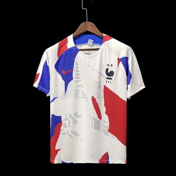 France Maillot Avant Match Entraînement Blanc + Rouge + Bleue 2022-23